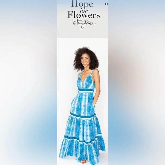 Hope for Flowers Blue Tiered Maxi Dress EUC Large